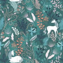 Enchanted (Lewis & Irene) - Maple Squares-My Store -My Fabric Store A543.3 Unicorns on teal with copper metallic 01 752600a2 4f0f 48e0 9658 af7a66e6ce45