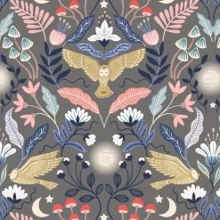 Enchanted (Lewis & Irene) - Fat Quarter Bundle-My Store -My Fabric Store A547.2 Enchanted owl on dark grey with silver metallic